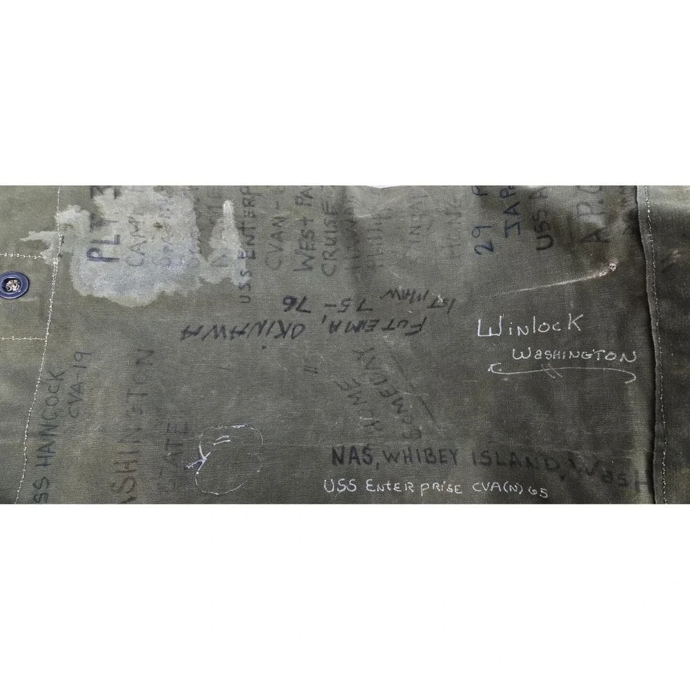 VTG Vietnam War USMC Type I Canvas Duffel Bag Trench Art Sea Bag USS Enterprise